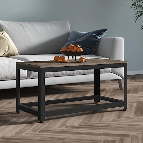 Eleganter Couchtisch mit Eisenrahmen und MDF-Platte | Robuster Beistelltisch mit Ablagefach für Wohnzimmer | Stilvoller Side Table für Snacks, Getränke und von ROMHZKS