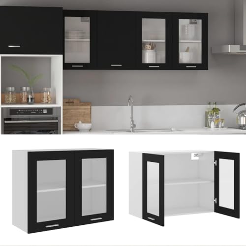 Hängeglasschrank Lyon Schwarz Moderner Küchenschrank aus Eichenholz mit viel Stauraum und elegantem Design 80x31x60 cm Holzwerkstoff Hängeglasschrank Lyon Schwarz Moderner Küchenschrank aus Eichenholz mit viel Stauraum und elegantem Design 80x31x60 cm Holzwerkstoff von ROMHZKS