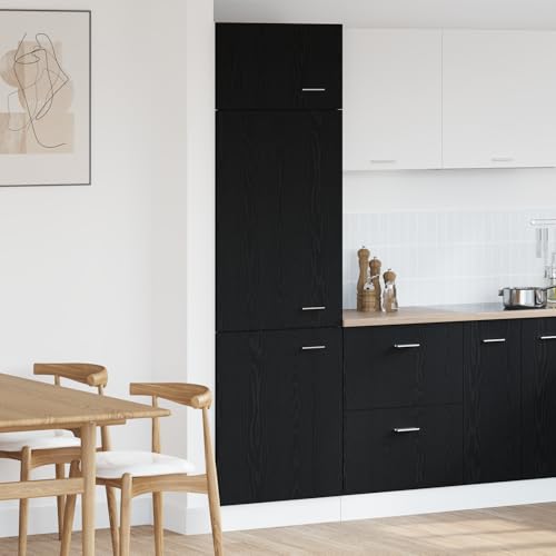 Kühlschrankschrank in Schwarz Eiche - Moderner Küchenschrank aus Eichenholz mit viel Stauraum und elegantem Design 60x57x207 cm, aus Holzwerkstoff Kühlschrankschrank in Schwarz Eiche - Moderner Küchenschrank aus Eichenholz mit viel Stauraum und elegantem Design 60x57x207 cm, aus Holzwerkstoff von ROMHZKS