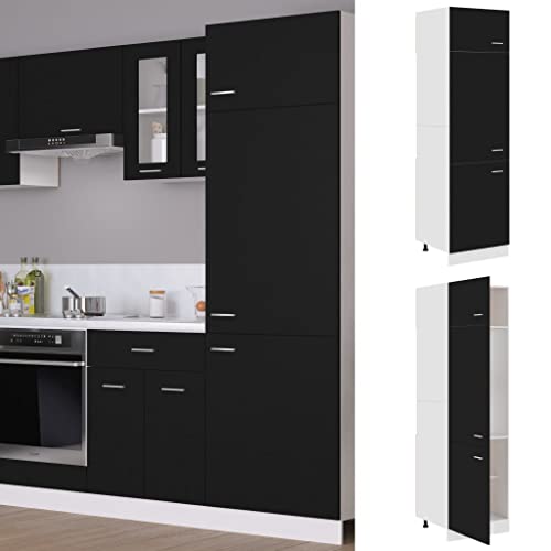 Kühlumbauschrank Lyon Schwarz Moderner Küchenschrank aus Eichenholz mit viel Stauraum und elegantem Design 60x57x207 cm Holzwerkstoff von ROMHZKS