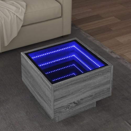 LED Infinity Spiegel Beistelltisch mit RGB Beleuchtung, robuster Couchtisch aus Holzwerkstoff für Wohnzimmer und Schlafzimmer von ROMHZKS