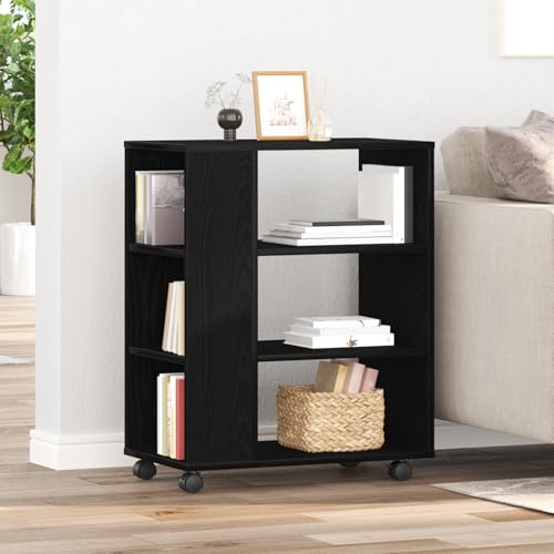 Lagerschrank aus Eiche Schwarz mit Rollen - Moderner Aufbewahrungsschrank mit 3 Regalen für Büro und Wohnzimmer, minimalistisches Design, robuste Konstruktion Lagerschrank aus Eiche Schwarz mit Rollen - Moderner Aufbewahrungsschrank mit 3 Regalen für Büro und Wohnzimmer, minimalistisches Design, robuste Konstruktion von ROMHZKS