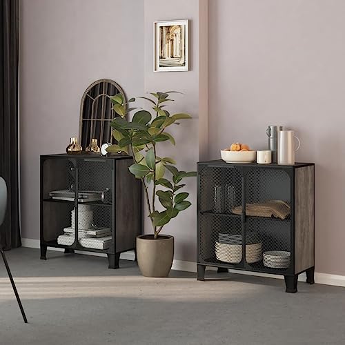 Metall MDF Lagerschrank mit Regalboden und Maschengitter-Türen für Multimedia-Geräte und Bücher – Robuster Stauraum-Schrank für urbanes Wohnambiente von ROMHZKS