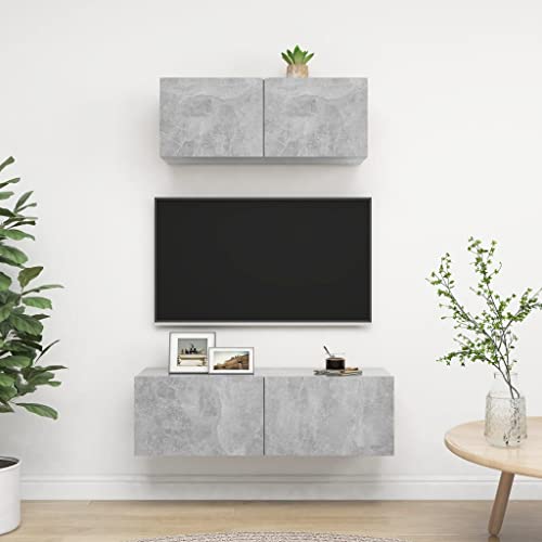 ROMHZKS 2-TLG. TV-Schrank-Set Betongrau Holzwerkstoff Fernsehtisch tv Board hängeschrank Sideboard tv von ROMHZKS