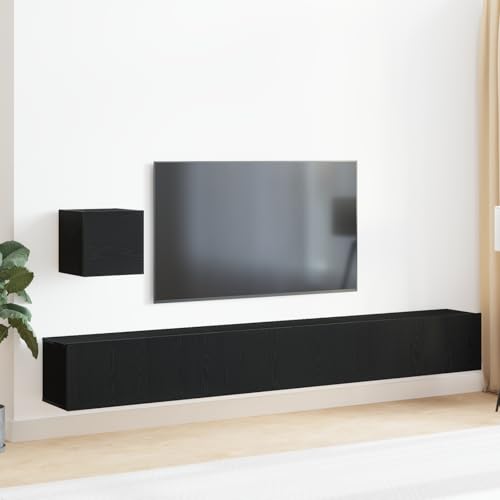 ROMHZKS 4-teiliges TV-Unit-Set aus schwarzem Eichenholz, Holzwerkstoff. Sideboard tv Konsolentisch mit Schubladen tv Regal hängeschrank ROMHZKS 4-teiliges TV-Unit-Set aus schwarzem Eichenholz, Holzwerkstoff. Sideboard tv Konsolentisch mit Schubladen tv Regal hängeschrank von ROMHZKS