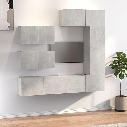 ROMHZKS 6-TLG. TV-Schrank-Set Betongrau Holzwerkstoff Sideboard tv tv unterschrank Fernsehtisch Sideboard hängend von ROMHZKS