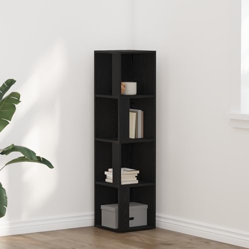 ROMHZKS Eckschrank aus massiver Eiche mit 5 Regalen, platzsparendes Möbelstück für Wohnzimmer und Arbeitszimmer, schlankes Design mit mattschwarzer Oberfläche ROMHZKS Eckschrank aus massiver Eiche mit 5 Regalen, platzsparendes Möbelstück für Wohnzimmer und Arbeitszimmer, schlankes Design mit mattschwarzer Oberfläche von ROMHZKS