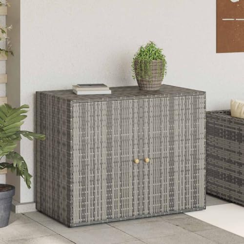 ROMHZKS Gartenschrank aus Poly Rattan mit Akazienholz Griffen, wasserfest und Stabiler Stahlrahmen für Außenbereich von ROMHZKS