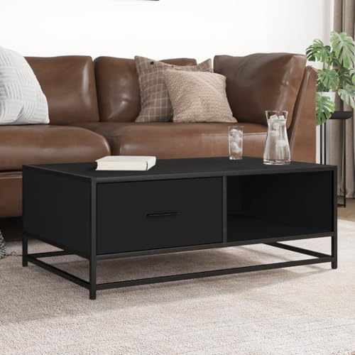 ROMHZKS Industrieller Kaffeetisch mit Metallgestell und Holzwerkstoffplatte, Beistelltisch mit Stauraum für Wohnzimmer von ROMHZKS