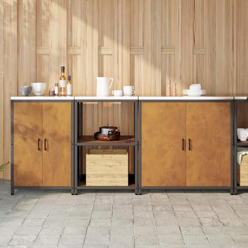 ROMHZKS Küchenaufbewahrungsset mit Regal Sonstiges 3 pcs Rostig Industrielles Küchenschrankset mit Stauraum und Metallregalen für Moderne Einrichtung 210 x 50 x 92 cm von ROMHZKS