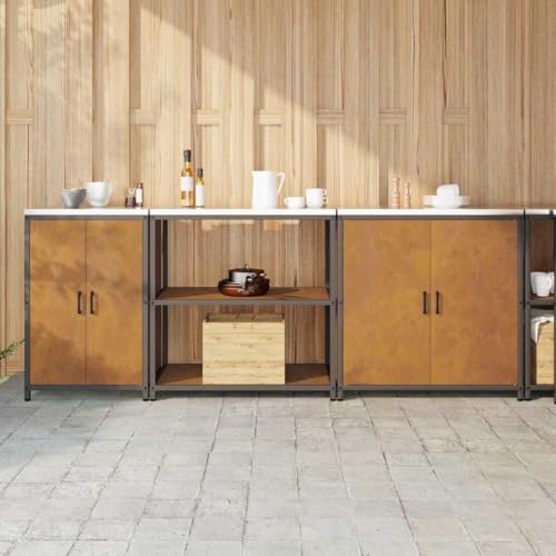 ROMHZKS Küchenaufbewahrungsset mit Regal Sonstiges 3 pcs Rostig Industrielles Küchenschrankset mit Stauraum und Metallregalen für Moderne Einrichtung 210 x 50 x 92 cm von ROMHZKS