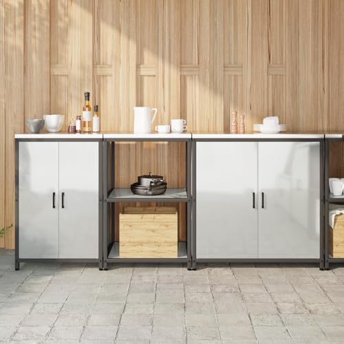 ROMHZKS Küchenaufbewahrungsset mit Regal Sonstiges 3 pcs Silber Industrielles Küchenschrankset mit Stauraum und Metallregalen für Moderne Einrichtung 210 x 50 x 92 cm von ROMHZKS