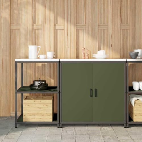 ROMHZKS Küchenlager-Set mit Regal mit Speicher mit Tür Verstellbar 2 pcs Olive Grün Aufbewahrungsschrank für Küche und Garage mit Metallregalen und Schwenktüren 150 x 5 ROMHZKS Küchenlager-Set mit Regal mit Speicher mit Tür Verstellbar 2 pcs Olive Grün Aufbewahrungsschrank für Küche und Garage mit Metallregalen und Schwenktüren 150 x 5 von ROMHZKS
