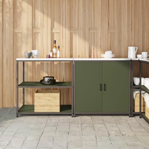 ROMHZKS Küchenlager-Set mit Regal mit Speicher mit Tür Verstellbar 2 pcs Olive Grün Aufbewahrungsschrank für Küche und Garage mit Metallregalen und Schwenktüren 150 x 5 ROMHZKS Küchenlager-Set mit Regal mit Speicher mit Tür Verstellbar 2 pcs Olive Grün Aufbewahrungsschrank für Küche und Garage mit Metallregalen und Schwenktüren 150 x 5 von ROMHZKS