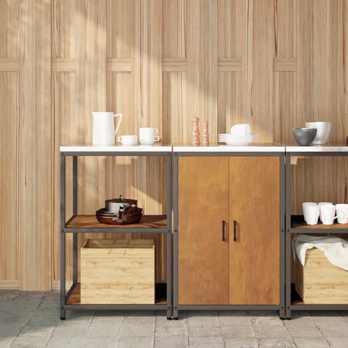 ROMHZKS Küchenlager-Set mit Regal mit Speicher mit Tür Verstellbar 2 pcs Rostig Pulverbeschichteter Stahl Küchenschrank mit Stahlregalen und verstellbaren Füßen 120 x 5 von ROMHZKS