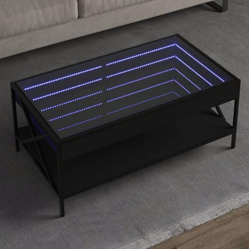 ROMHZKS LED Infinity Spiegel Couchtisch mit RGB Beleuchtung, Beistelltisch Kaffeetisch aus Holzwerkstoff und Metallfüßen für Wohnzimmer Schlafzimmer von ROMHZKS