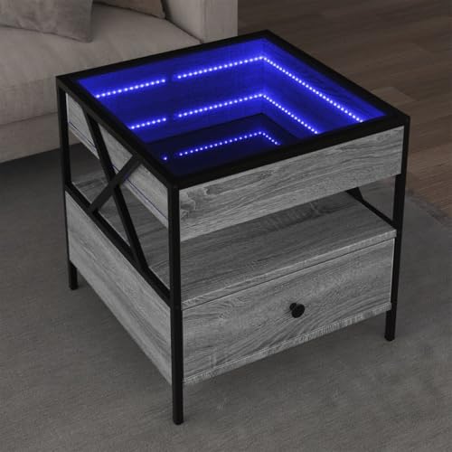 ROMHZKS LED Infinity Spiegel Couchtisch mit RGB Beleuchtung, Beistelltisch Kaffeetisch aus Holzwerkstoff und Metallfüßen für Wohnzimmer Schlafzimmer von ROMHZKS