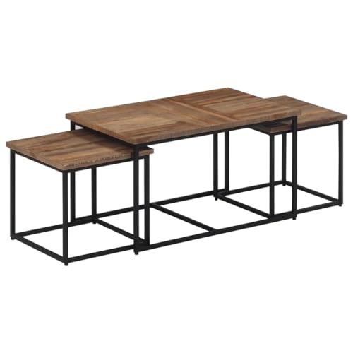ROMHZKS Nesting Beistelltische aus Massivholz, 3er-Set Teak Beistelltisch mit Metallrahmen für Wohnzimmer und Büro ROMHZKS Nesting Beistelltische aus Massivholz, 3er-Set Teak Beistelltisch mit Metallrahmen für Wohnzimmer und Büro von ROMHZKS