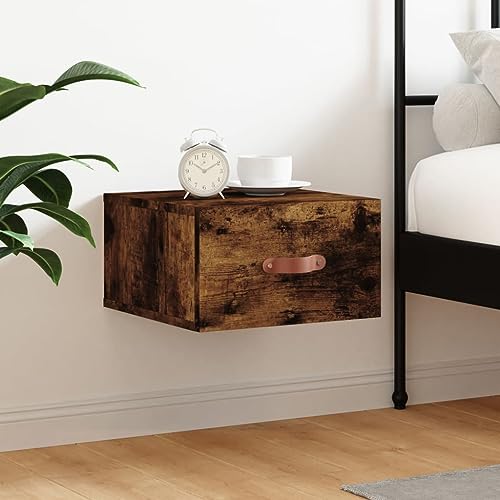 ROMHZKS Schwebender Nachttisch aus Holz mit Stauraum, Wandmontage Nachttisch für Schlafzimmer Deko und Aufbewahrung von ROMHZKS