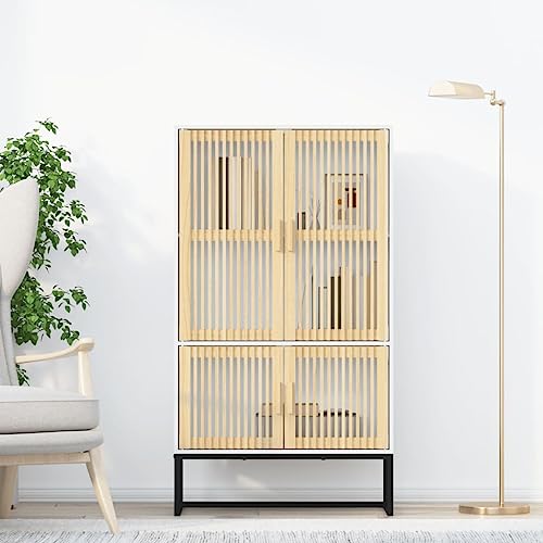 ROMHZKS Skandinavisches Highboard aus Kiefernholz mit Stauraum und Eisenfüßen für stilvolle Einrichtung von ROMHZKS