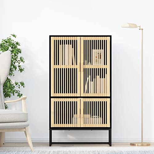 ROMHZKS Skandinavisches Highboard aus Kiefernholz mit Stauraum und Eisenfüßen für stilvolle Einrichtung von ROMHZKS