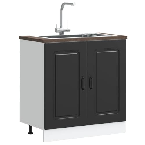 ROMHZKS Spülenunterschrank Kalmar Schwarz Ofenunterschrank mit Stauraum, verstellbaren Füßen und platzsparendem Design 80x46x81,5 cm Holzwerkstoff ROMHZKS Spülenunterschrank Kalmar Schwarz Ofenunterschrank mit Stauraum, verstellbaren Füßen und platzsparendem Design 80x46x81,5 cm Holzwerkstoff von ROMHZKS