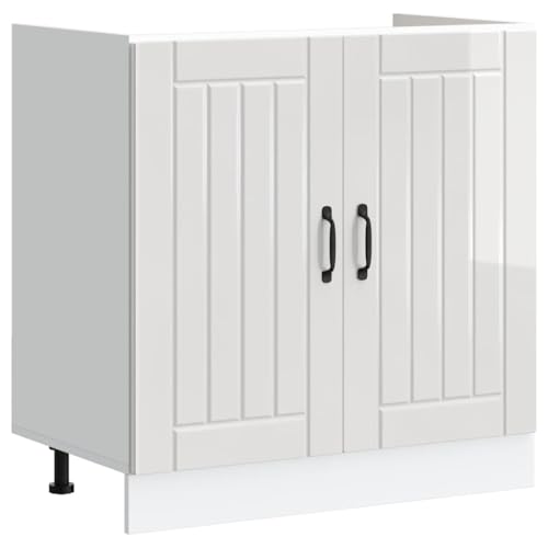 ROMHZKS Spülenunterschrank Lucca Hochglanz-Weiß Holzwerkstoff Ofenunterschrank mit großem Stauraum und verstellbaren Füßen für Küche ROMHZKS Spülenunterschrank Lucca Hochglanz-Weiß Holzwerkstoff Ofenunterschrank mit großem Stauraum und verstellbaren Füßen für Küche von ROMHZKS