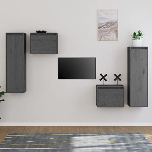 ROMHZKS TV-Schränke 4 STK. Grau Massivholz Kiefer HiFi Rack hängeschrank tv Regal Fernsehschrank ROMHZKS TV-Schränke 4 STK. Grau Massivholz Kiefer HiFi Rack hängeschrank tv Regal Fernsehschrank von ROMHZKS