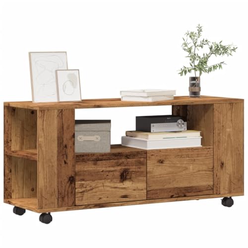 ROMHZKS TV-Schrank mit Rollen Altholz-Optik tv Board tv Bank Fernsehtisch Couchtisch 102x34,5x43cm Holzwerkstoff von ROMHZKS
