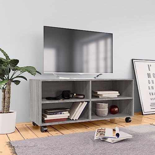 ROMHZKS TV-Schrank mit Rollen Grau Sonoma tv Bank Fernseher Tisch HiFi Rack tv möbel 90x35x35 cm Holzwerkstoff von ROMHZKS