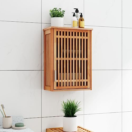 ROMHZKS Wand-Badschrank aus massivem Nussbaumholz mit Gittertür, rustikaler Badezimmerschrank mit Stauraum und Wandmontage für optimale Belüftung von ROMHZKS