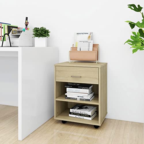 Rollbarer Schrank mit Rollen aus Holzwerkstoff, Mobiler Aufbewahrungsschrank für Drucker und Zubehör, Moderner Schreibtischschrank mit Feststellrollen von ROMHZKS