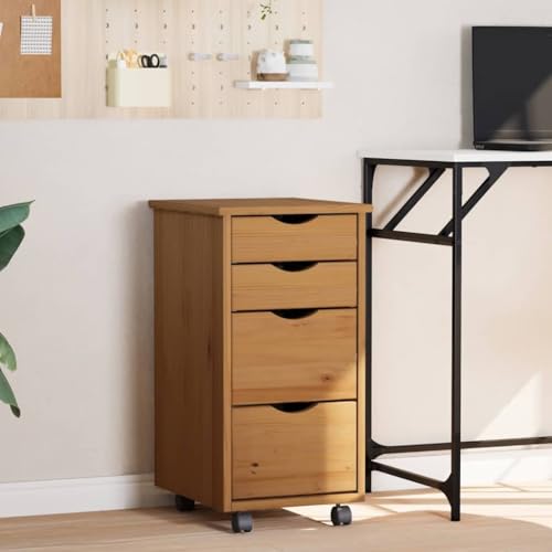 Rollschrank mit Schubladen aus massivem Kiefernholz - Mobiler Aktenschrank mit Rollen für Büro, Homeoffice und Wohnbereich von ROMHZKS