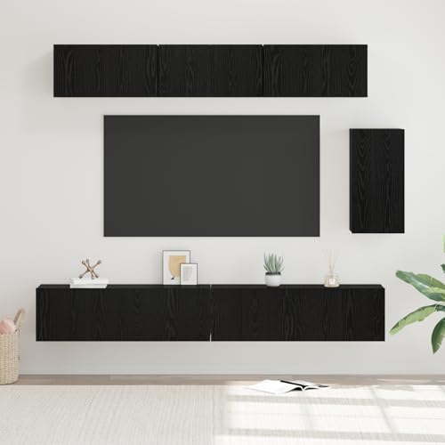 TV-Schrank-Set mit Regal Sonstiges 6 pcs Schwarz Eiche Konsolentisch mit Schubladen tv Regal tv kommode Sideboard Wohnzimmer 100 x 30 x 30 cm von ROMHZKS