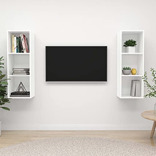TV-Wandschränke 2 STK. Weiß Holzwerkstoff Sideboard hängend Sideboard tv tv Cabinet Fernseher kommode von ROMHZKS