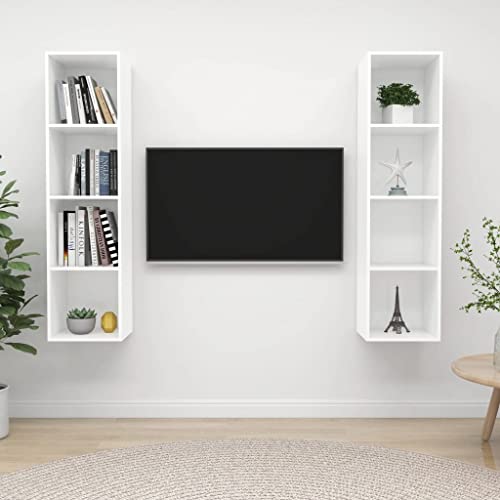 TV-Wandschränke 2 STK. Weiß Holzwerkstoff tv kommode tv möbel Sideboard Wohnzimmer kommode von ROMHZKS