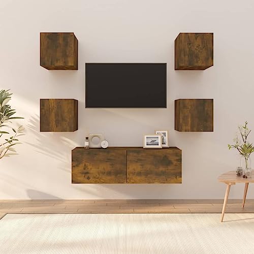 TV-Wandschrank-Set Räuchereiche Holzwerkstoff Couchtisch Fernseher kommode hängeschrank tv Bank TV-Wandschrank-Set Räuchereiche Holzwerkstoff Couchtisch Fernseher kommode hängeschrank tv Bank von ROMHZKS