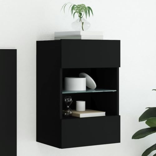 TV-Wandschrank mit LED-Leuchten Schwarz Sideboard hängend kommode wohnzimmerschrank Sideboard Wohnzimmer 40x30x60,5 cm von ROMHZKS