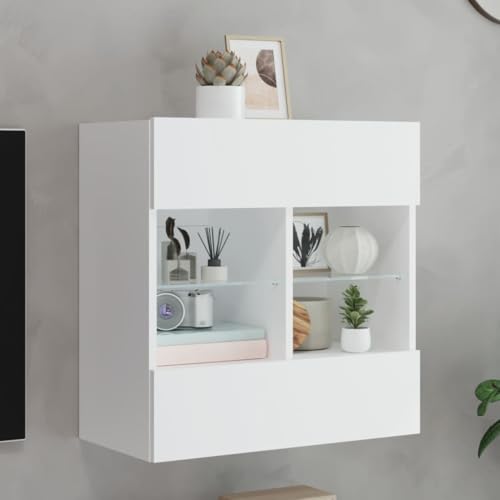 TV-Wandschrank mit LED-Leuchten Weiß tv kommode Sideboard Wohnzimmer Fernseher Schrank Sideboard hängend 58,5x30x60,5 cm von ROMHZKS