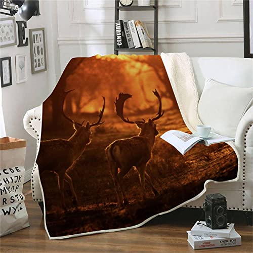 Hirsch Kuscheldecke Fleecedecke 3D Sonnenuntergang 3D Flauschige Warmer Winter Decke 150x200cm Sherpa Wohndecke Sofadecke für Erwachsene Weihnachten Geschenk Blanket von ROMIGO