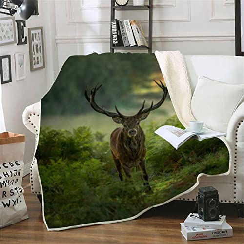 Hirsch Kuscheldecke Fleecedecke 3D Wilde Tiere 3D Flauschige Warmer Winter Decke 150x200cm Sherpa Wohndecke Sofadecke für Erwachsene Weihnachten Geschenk Blanket von ROMIGO