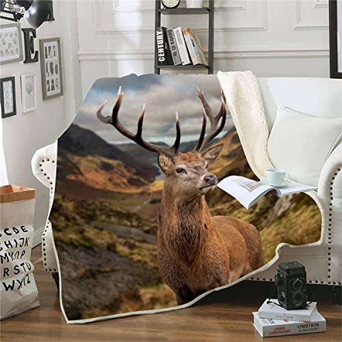 Hirsch Kuscheldecke Fleecedecke 3D Wilde Tiere 3D Flauschige Warmer Winter Decke 150x200cm Sherpa Wohndecke Sofadecke für Erwachsene Weihnachten Geschenk Blanket von ROMIGO