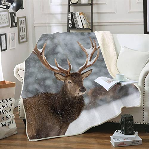 Hirsch Kuscheldecke Fleecedecke 3D Winterlandschaft 3D Flauschige Warmer Winter Decke 150x200cm Sherpa Wohndecke Sofadecke für Erwachsene Weihnachten Geschenk Blanket von ROMIGO