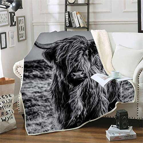 Kühe Kuscheldecke Fleecedecke 3D Schottisches Hochlandrind Tier 3D Flauschige Warmer Winter Decke 150x200cm Sherpa Wohndecke Sofadecke für Erwachsene Weihnachten Geschenk Blanket von ROMIGO