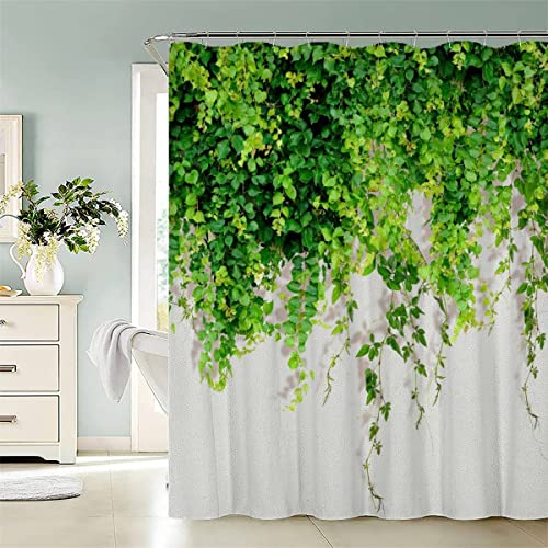 ROMIGO 3D Grüne Blätter Duschvorhang Anti-Schimmel 180x180 cm Anlage Wasserdichter Anti-Bakteriell Polyester Stoff Badewanne Vorhang Waschbar Badvorhang für Badezimmer mit 12 Haken von ROMIGO