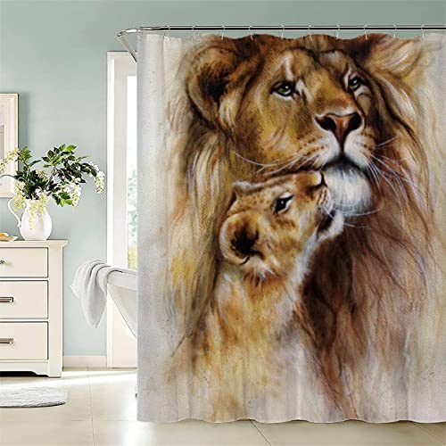 ROMIGO 3D Löwe Duschvorhang Anti-Schimmel 180x180 cm Aquarelltiere Wasserdichter Anti-Bakteriell Polyester Stoff Badewanne Vorhang Waschbar Badvorhang für Badezimmer mit 12 Haken von ROMIGO