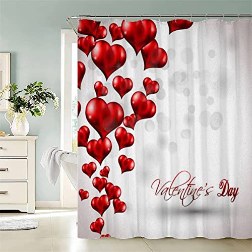 ROMIGO 3D Valentinstag Duschvorhang Anti-Schimmel 180x180 cm Rot Wasserdichter Anti-Bakteriell Polyester Stoff Badewanne Vorhang Waschbar Badvorhang für Badezimmer mit 12 Haken von ROMIGO