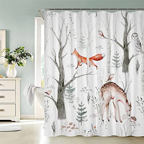 ROMIGO Aquarelltiere Duschvorhang 180x200 Anti-Schimmel Duschvorhänge für Badewanne Badezimmer Wasserdichter Waschbar Polyester Stoff Cartoon-Wald Shower Curtains mit 12 Duschvorhangringe von ROMIGO