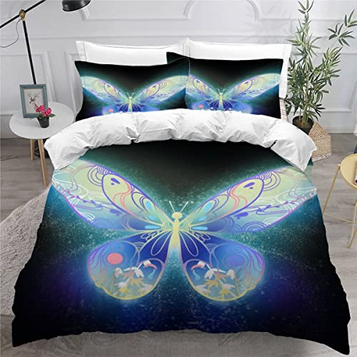 ROMIGO Bettwäsche 135x200 Bunter Schmetterling Mädchen Jungen Kinder 3D Druck Abstrakt Bettbezug Weich 100% Mikrofaser Sommer Bettwäsche-Sets 3 Teilig mit Reißverschluss und 2 Kissenbezüge 80x80 cm von ROMIGO