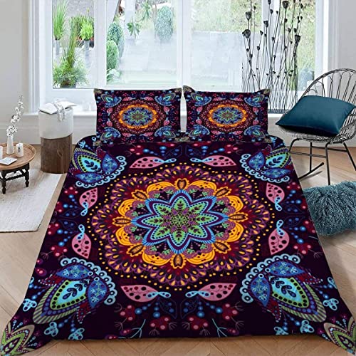 ROMIGO Bettwäsche 135x200 Mädchen Jungen Mandala 3D Druck Sommer Leicht Mikrofaser Bettbezug Abstrakte Blume Zimmer Dekor Bettwäsche-Sets 3Teilig mit Reißverschluss und 2 Kissenbezüge 80x80 von ROMIGO